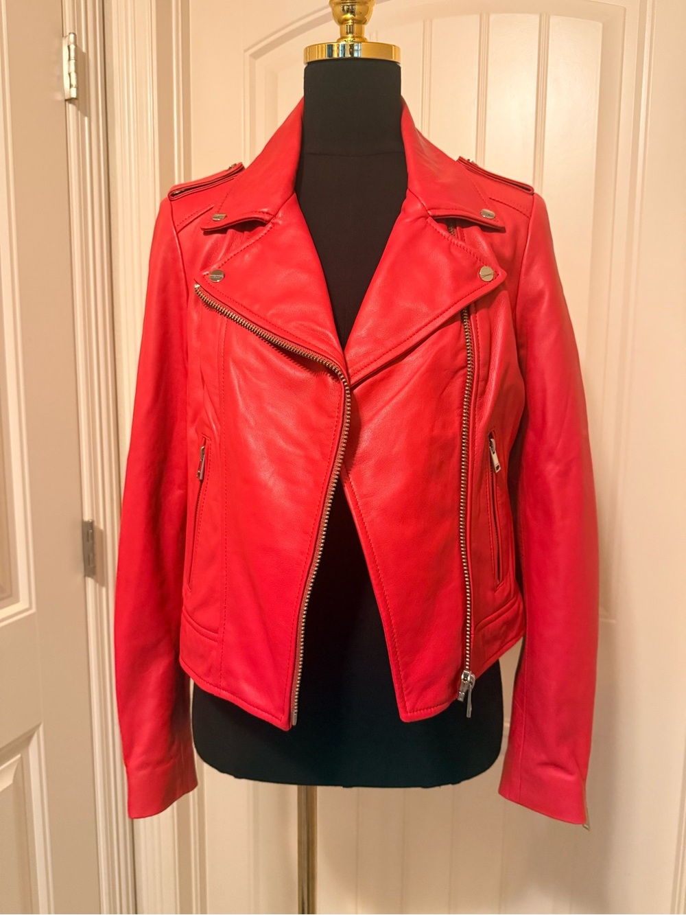 Lamarque Donna Leather Moto Jacket in Peony Heart